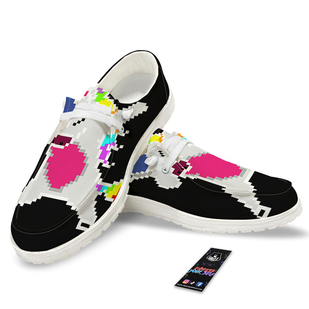 Unicorn 8-Bit Pixel Print White Loafers-grizzshop