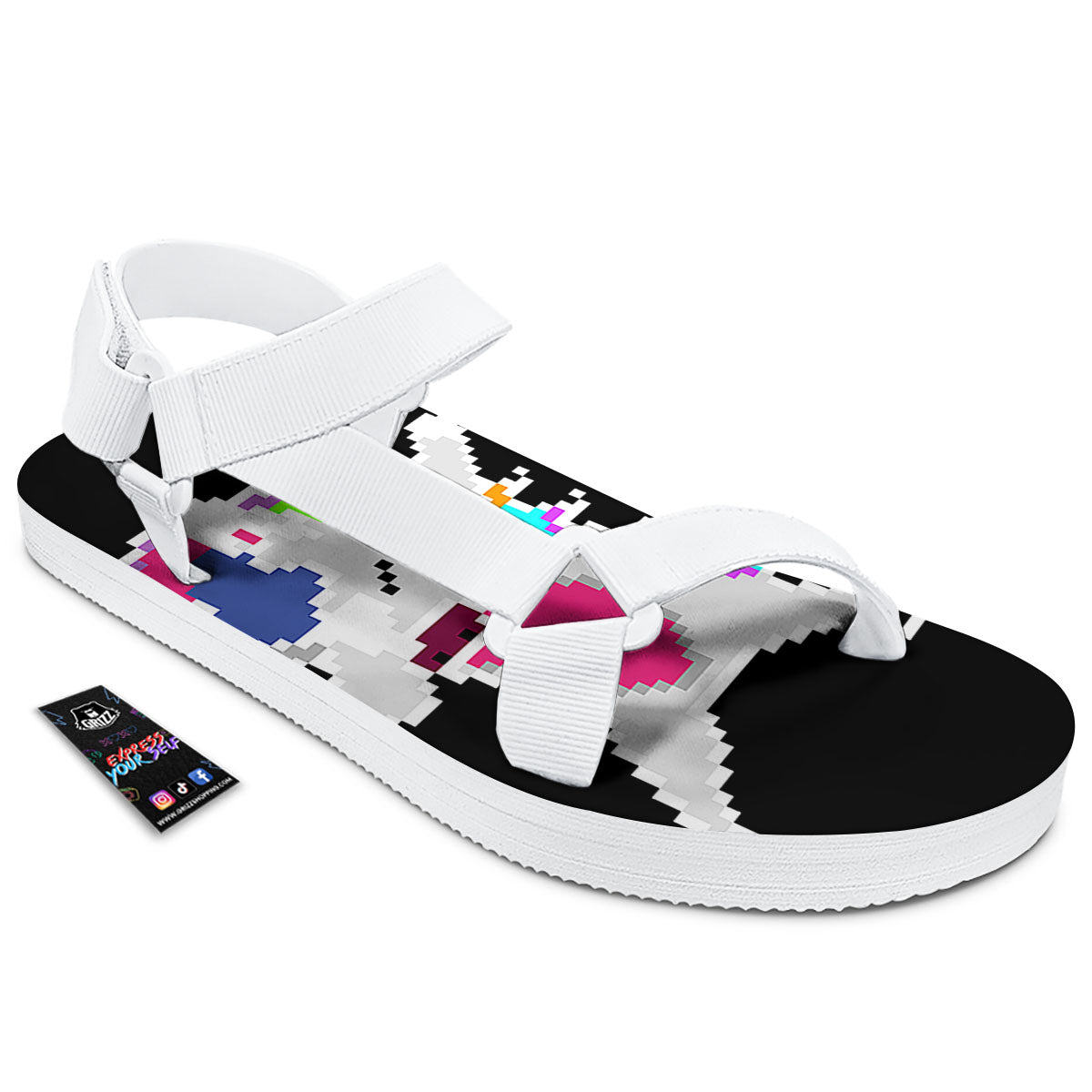 Unicorn 8-Bit Pixel Print White Open Toe Sandals-grizzshop