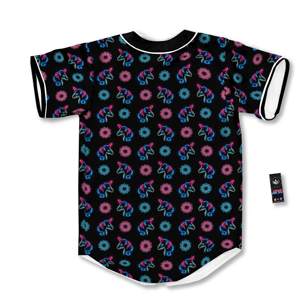 Unicorn Black Girly Print Pattern Baseball Jersey-grizzshop