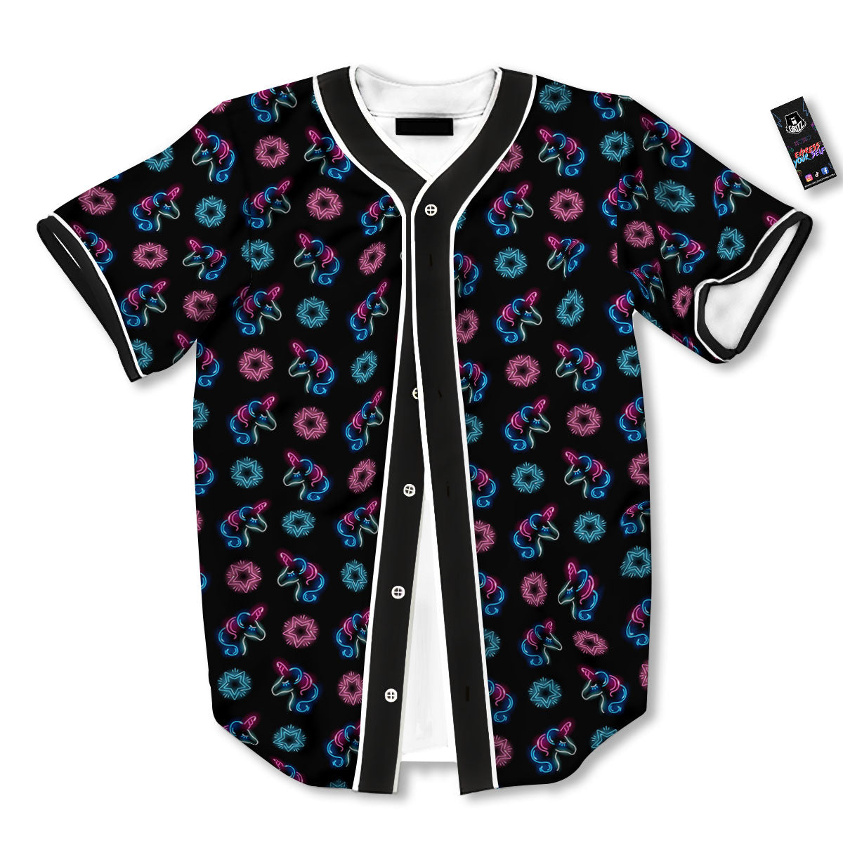 Unicorn Black Girly Print Pattern Baseball Jersey-grizzshop
