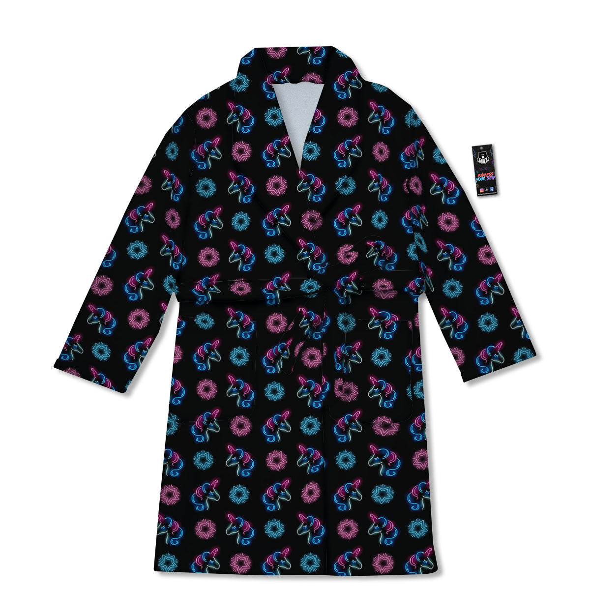 Unicorn Black Girly Print Pattern Bathrobe-grizzshop