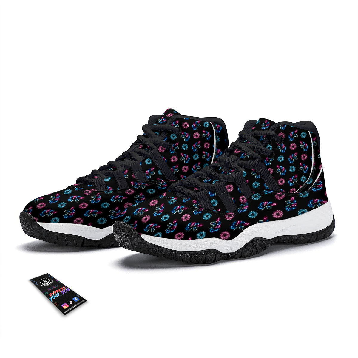 Unicorn Black Girly Print Pattern Black Bball Shoes-grizzshop