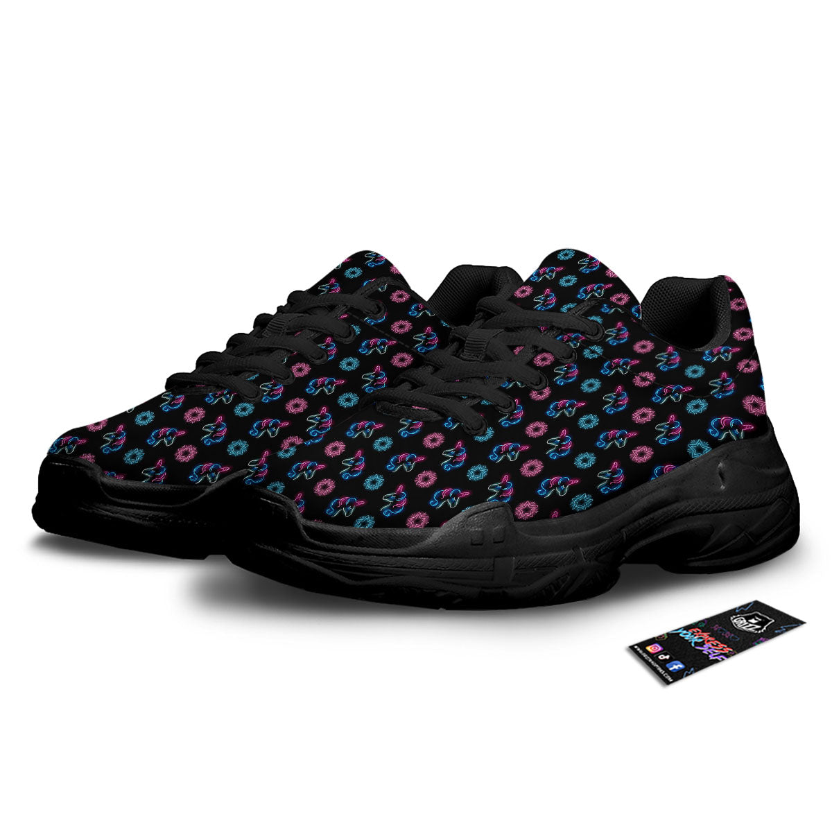 Unicorn Black Girly Print Pattern Black Chunky Shoes-grizzshop
