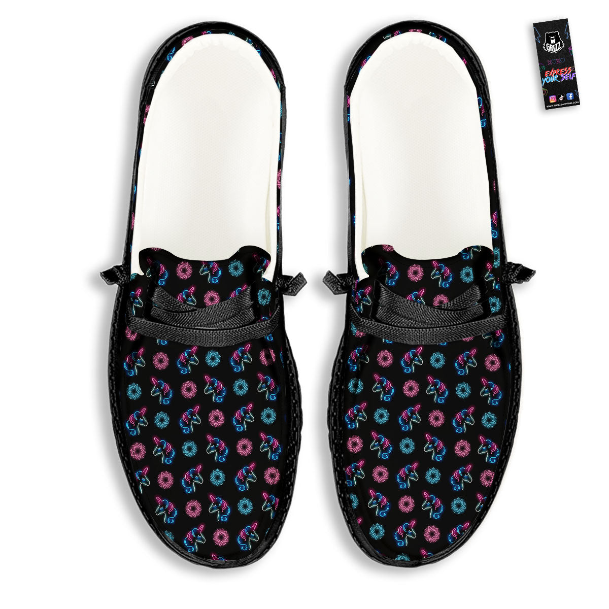 Unicorn Black Girly Print Pattern Black Loafers-grizzshop