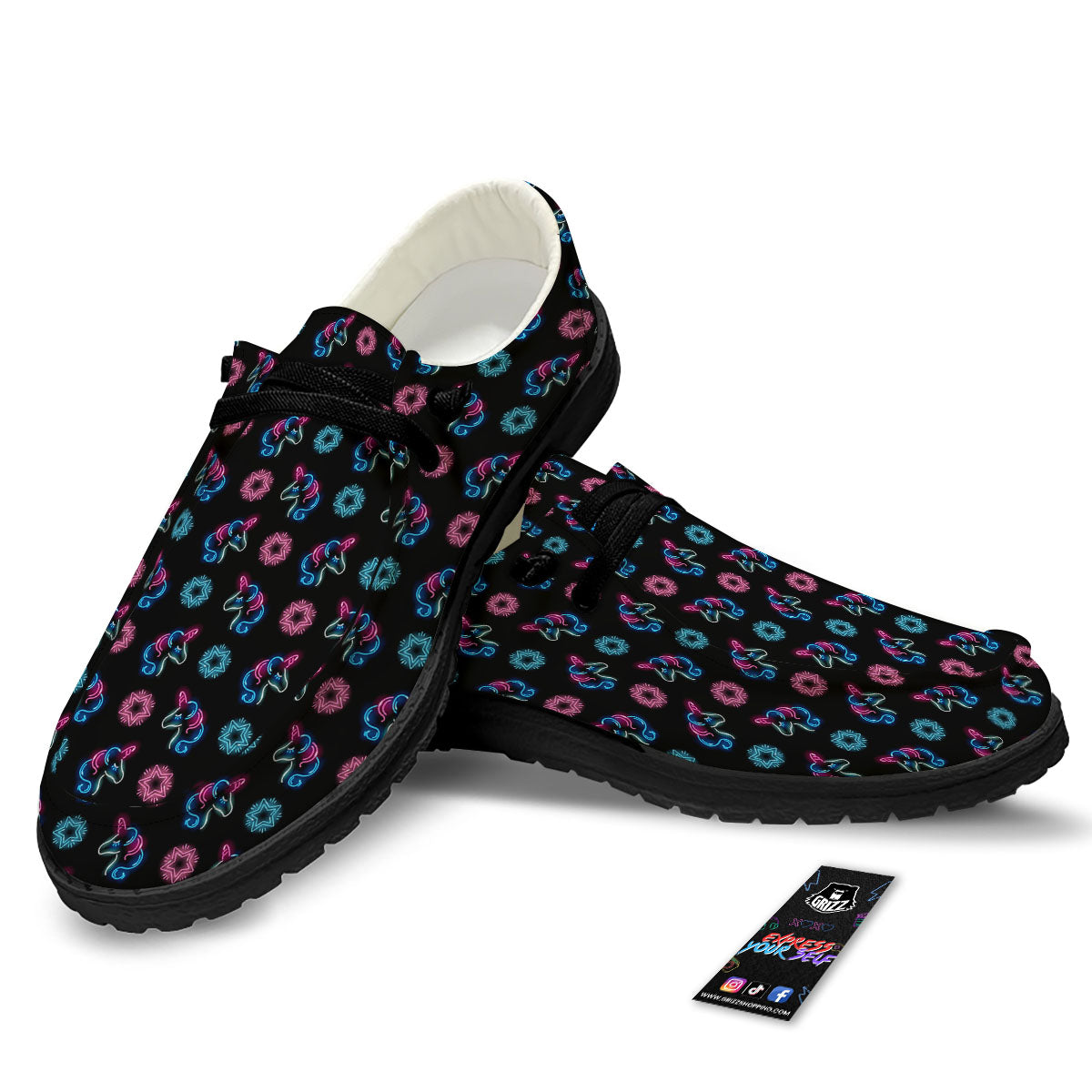 Unicorn Black Girly Print Pattern Black Loafers-grizzshop