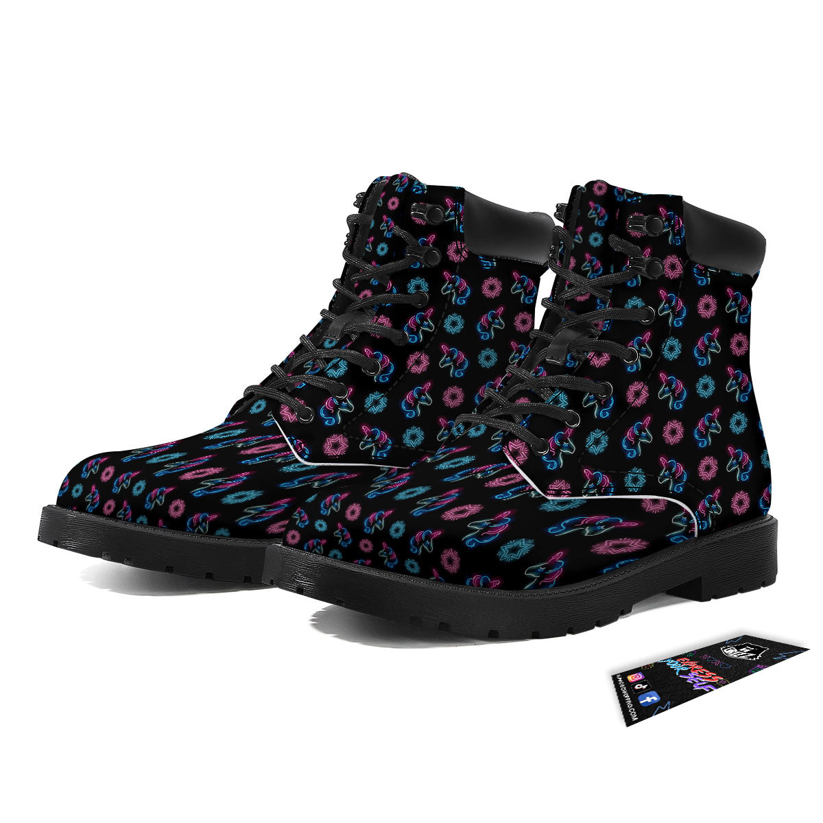 Unicorn Black Girly Print Pattern Boots-grizzshop