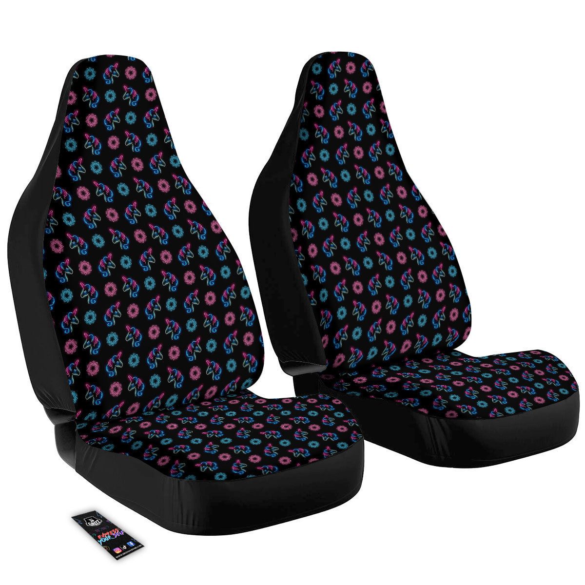 Unicorn Black Girly Print Pattern Car Seat Covers-grizzshop