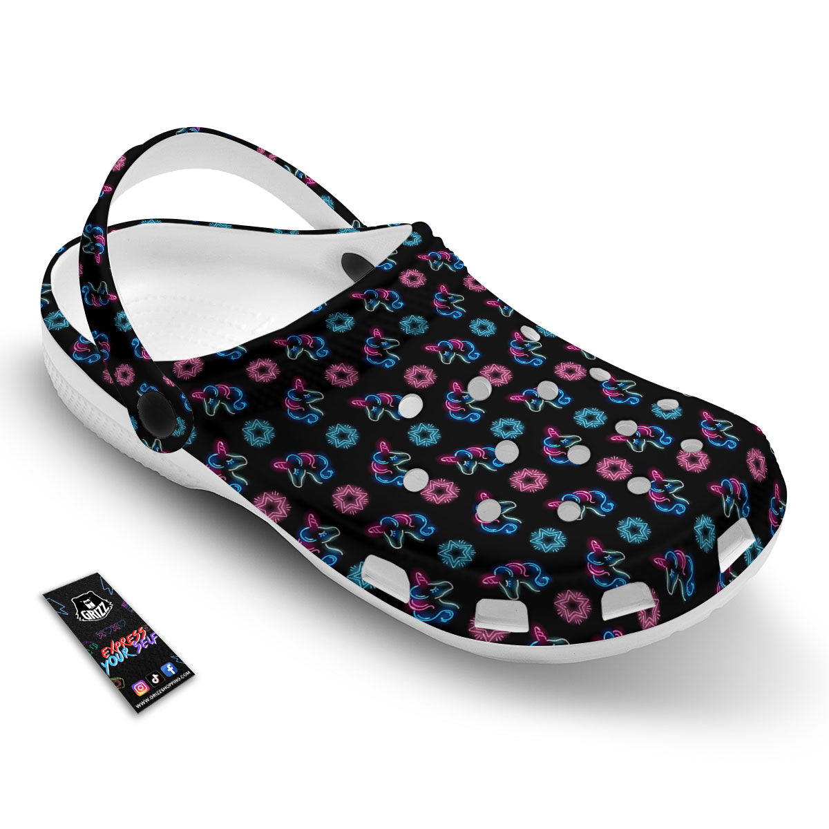Unicorn Black Girly Print Pattern Clog-grizzshop