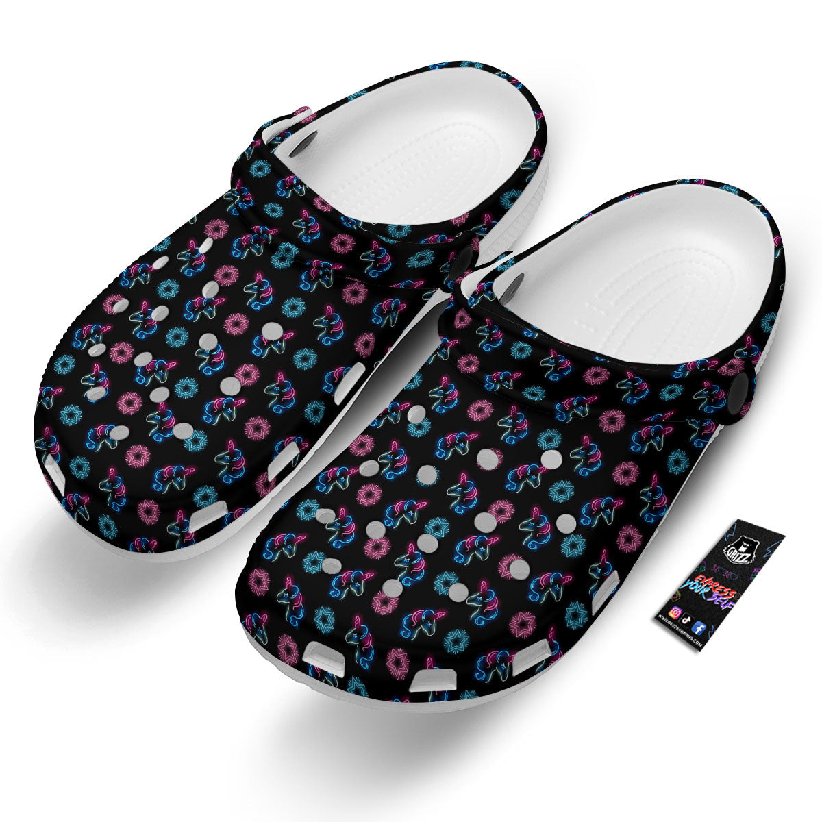 Unicorn Black Girly Print Pattern Clog-grizzshop