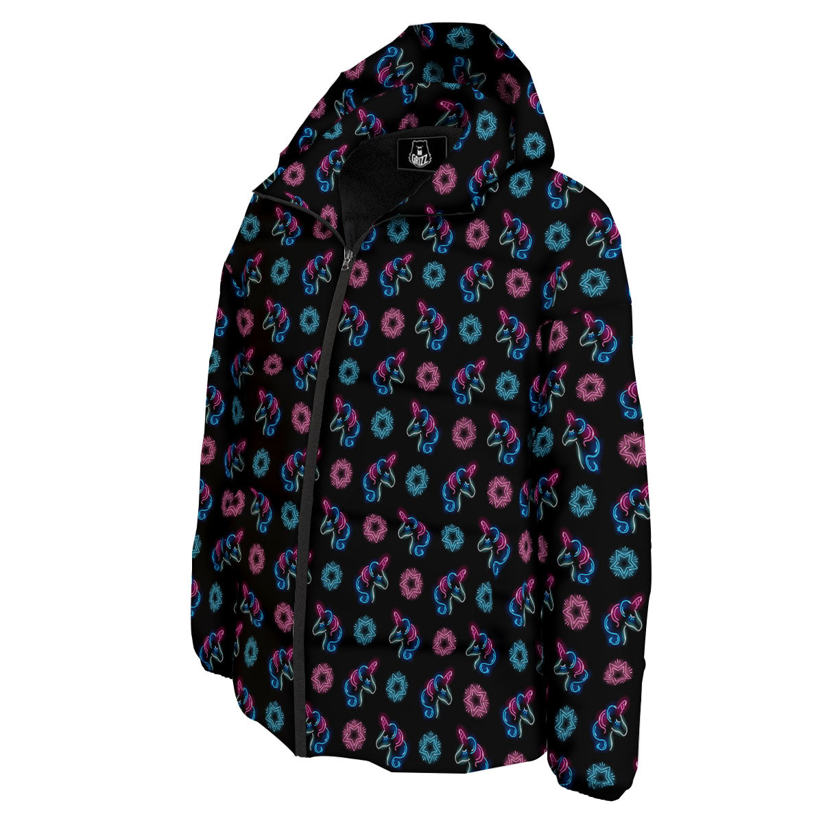 Unicorn Black Girly Print Pattern Down Jacket-grizzshop