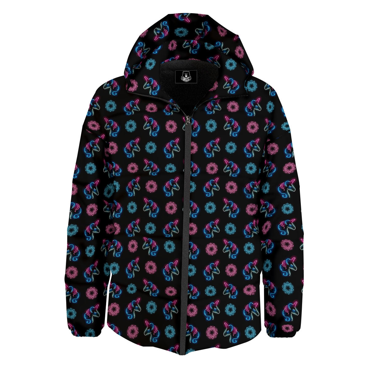 Unicorn Black Girly Print Pattern Down Jacket-grizzshop
