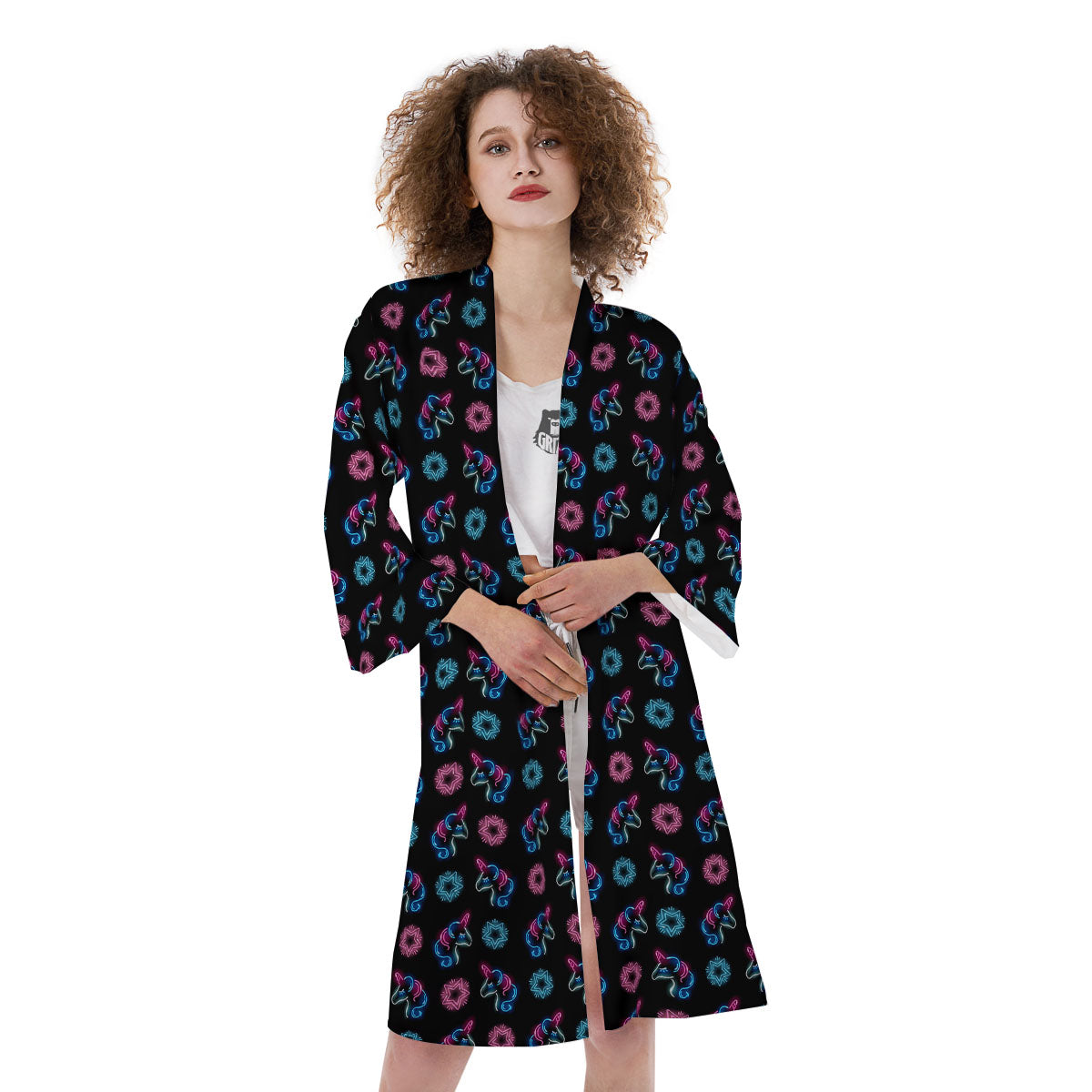 Unicorn Black Girly Print Pattern Kimono-grizzshop