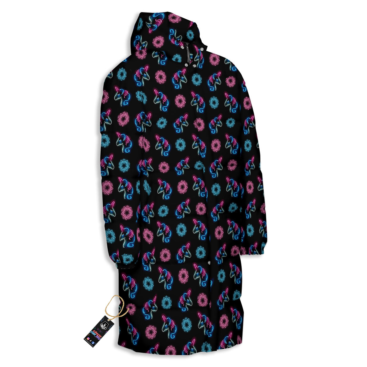 Unicorn Black Girly Print Pattern Long Down Jacket-grizzshop