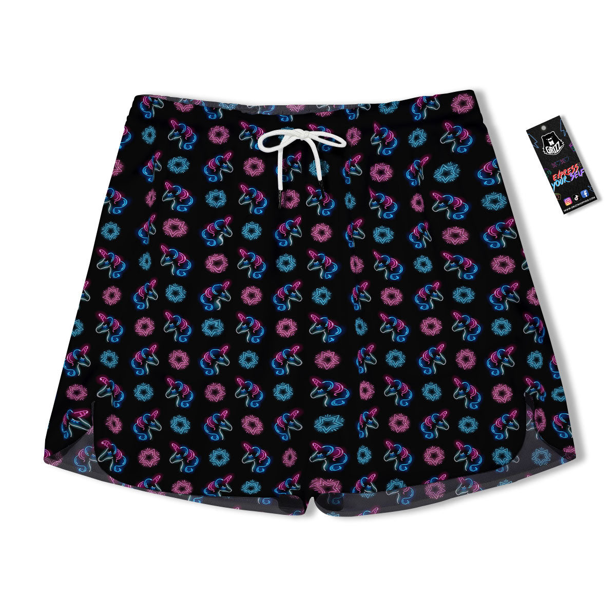 Unicorn Black Girly Print Pattern Men's Running Shorts-grizzshop