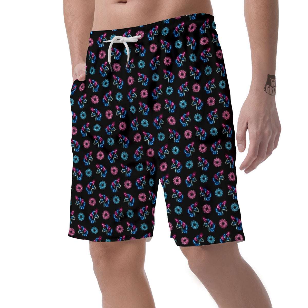 Unicorn Black Girly Print Pattern Men's Shorts-grizzshop