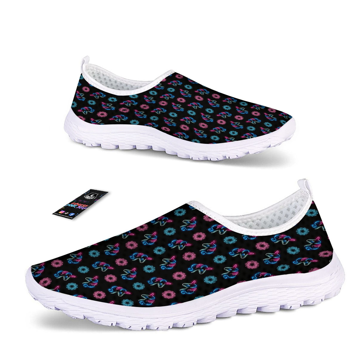 Unicorn Black Girly Print Pattern Nurse Shoes-grizzshop