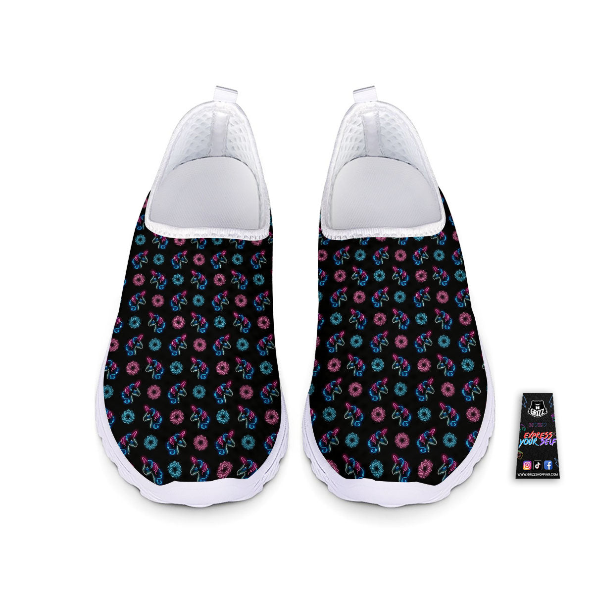 Unicorn Black Girly Print Pattern Nurse Shoes-grizzshop