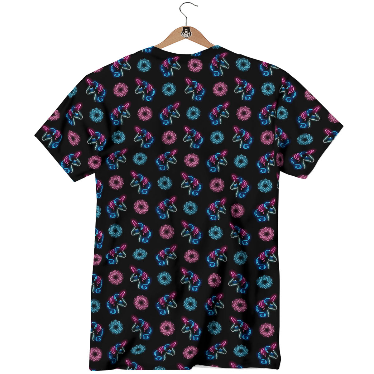 Unicorn Black Girly Print Pattern T-Shirt-grizzshop