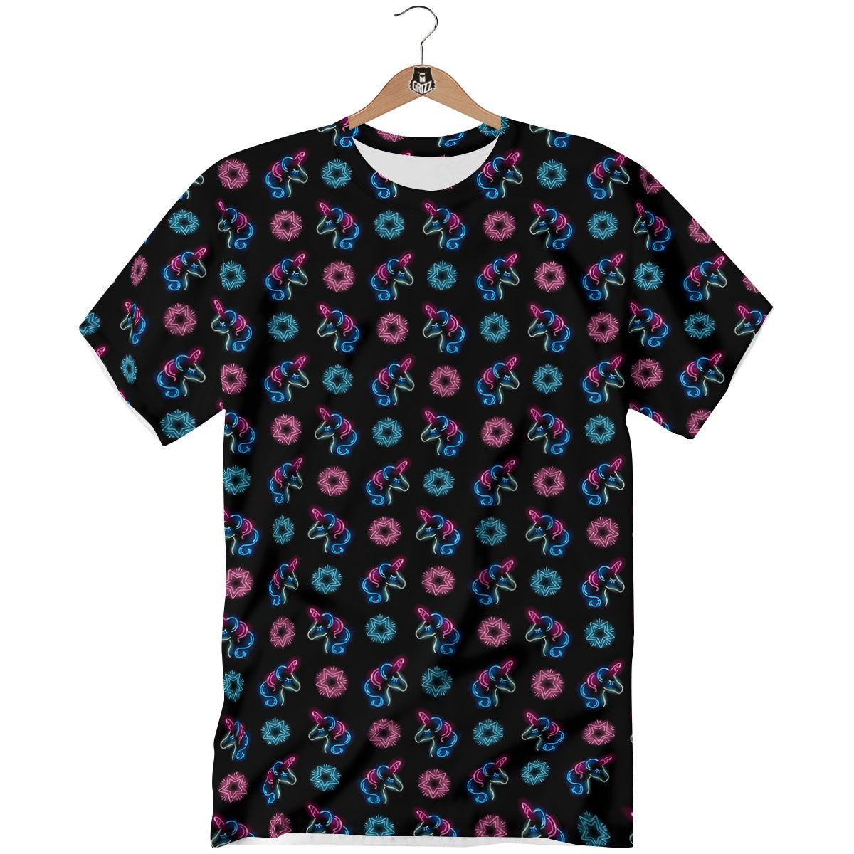 Unicorn Black Girly Print Pattern T-Shirt-grizzshop