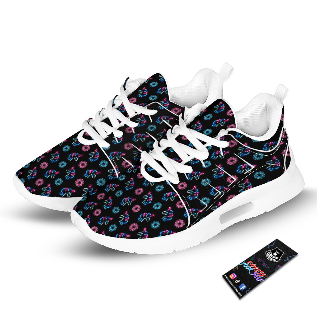 Unicorn Black Girly Print Pattern Tennis Shoes-grizzshop