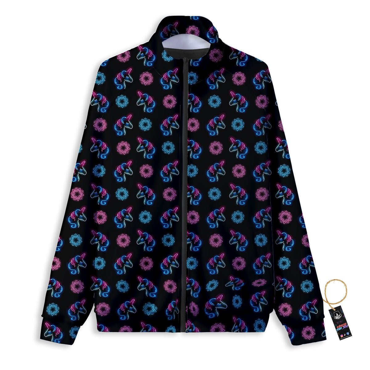 Unicorn Black Girly Print Pattern Track Jacket-grizzshop