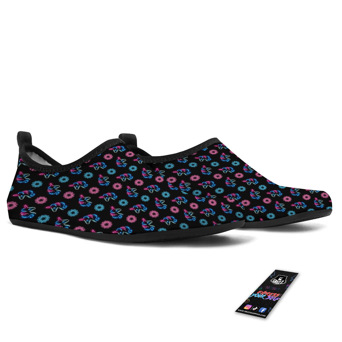 Unicorn Black Girly Print Pattern Water Shoes-grizzshop