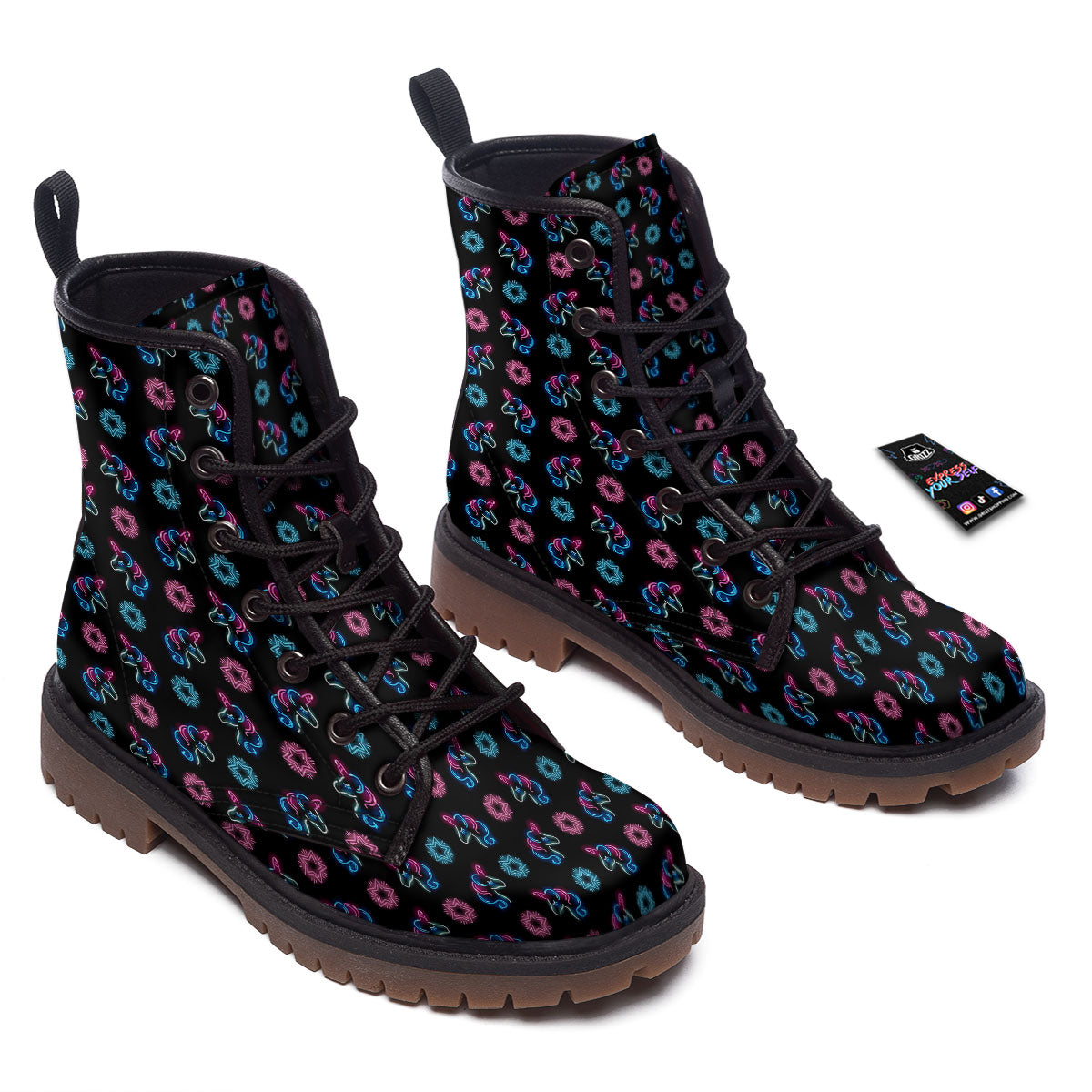 Unicorn Black Girly Print Pattern Work Boots-grizzshop