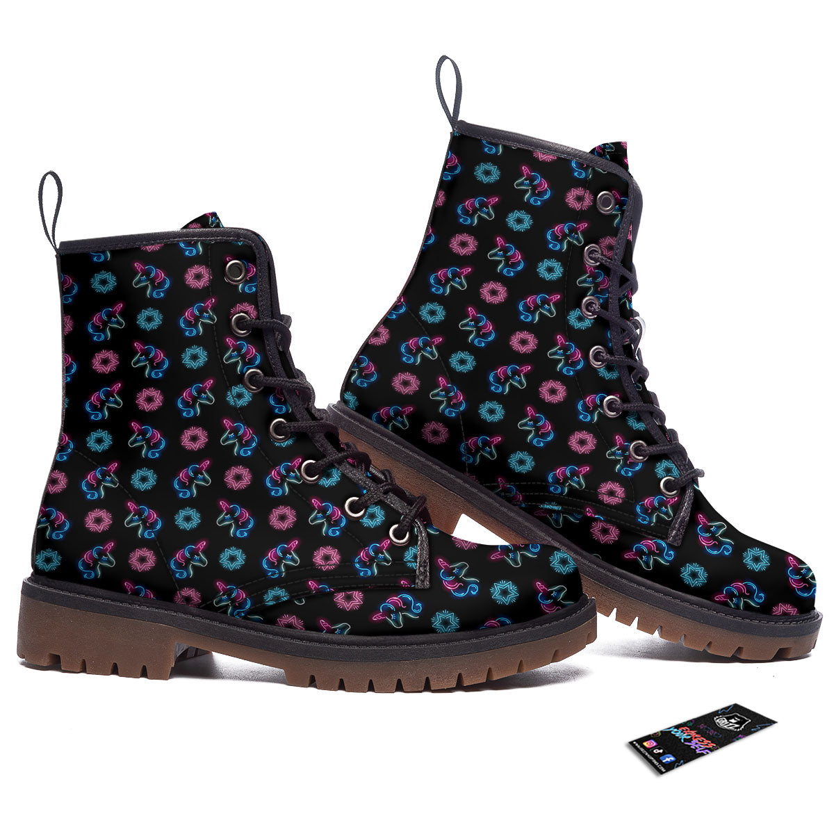 Unicorn Black Girly Print Pattern Work Boots-grizzshop