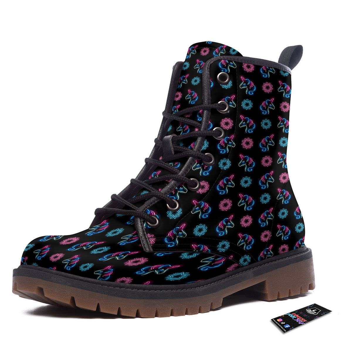 Unicorn Black Girly Print Pattern Work Boots-grizzshop