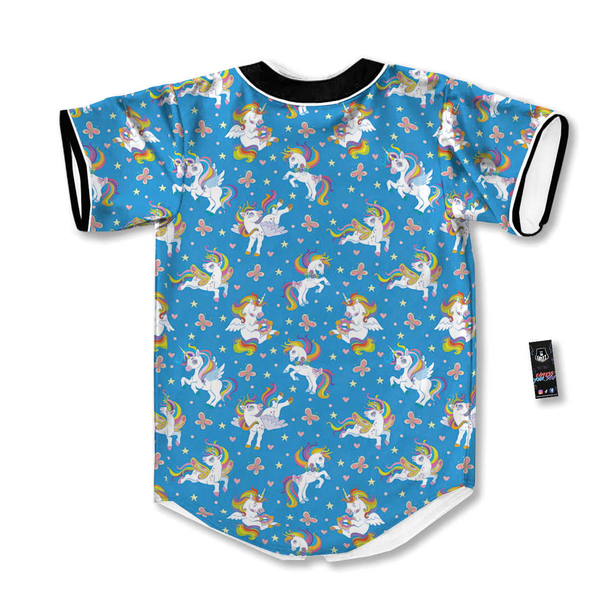 Unicorn Blue Rainbow Print Pattern Baseball Jersey-grizzshop