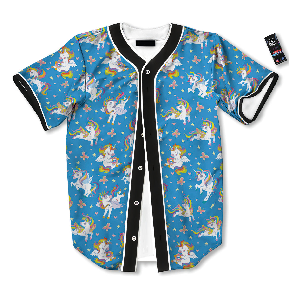Unicorn Blue Rainbow Print Pattern Baseball Jersey-grizzshop