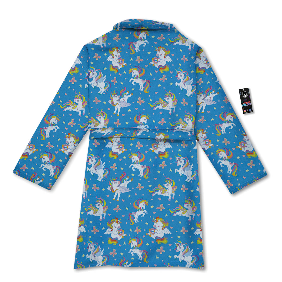 Unicorn Blue Rainbow Print Pattern Bathrobe-grizzshop