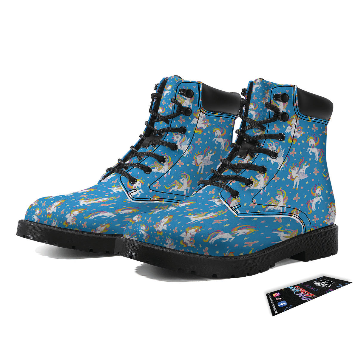 Unicorn Blue Rainbow Print Pattern Boots-grizzshop