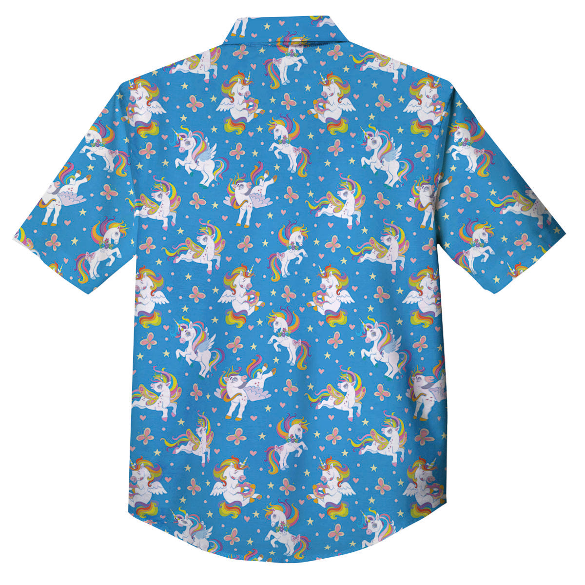 Unicorn Blue Rainbow Print Pattern Button Up Shirt-grizzshop