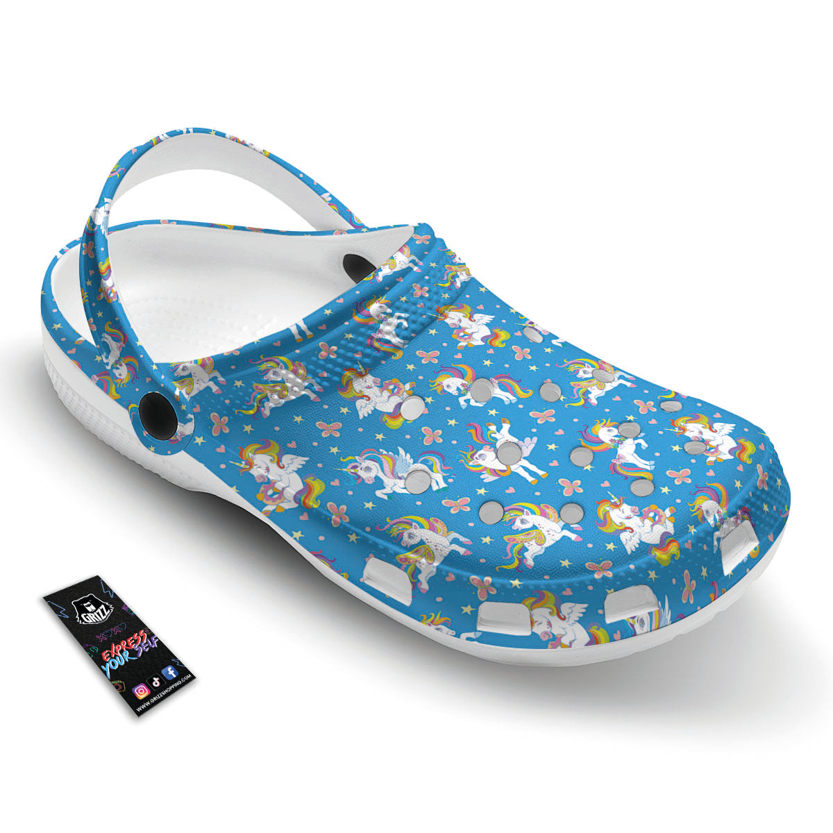 Unicorn Blue Rainbow Print Pattern Clog-grizzshop