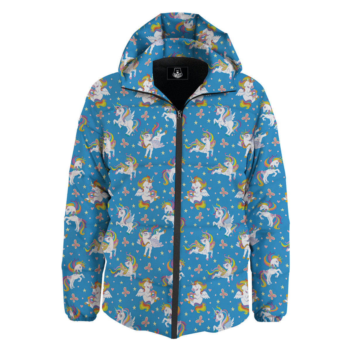 Unicorn Blue Rainbow Print Pattern Down Jacket-grizzshop