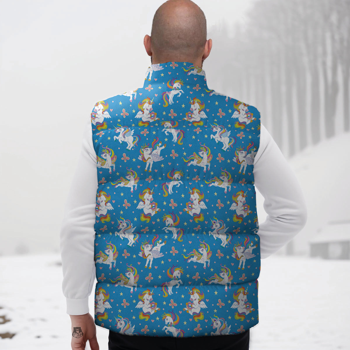 Unicorn Blue Rainbow Print Pattern Down Vest