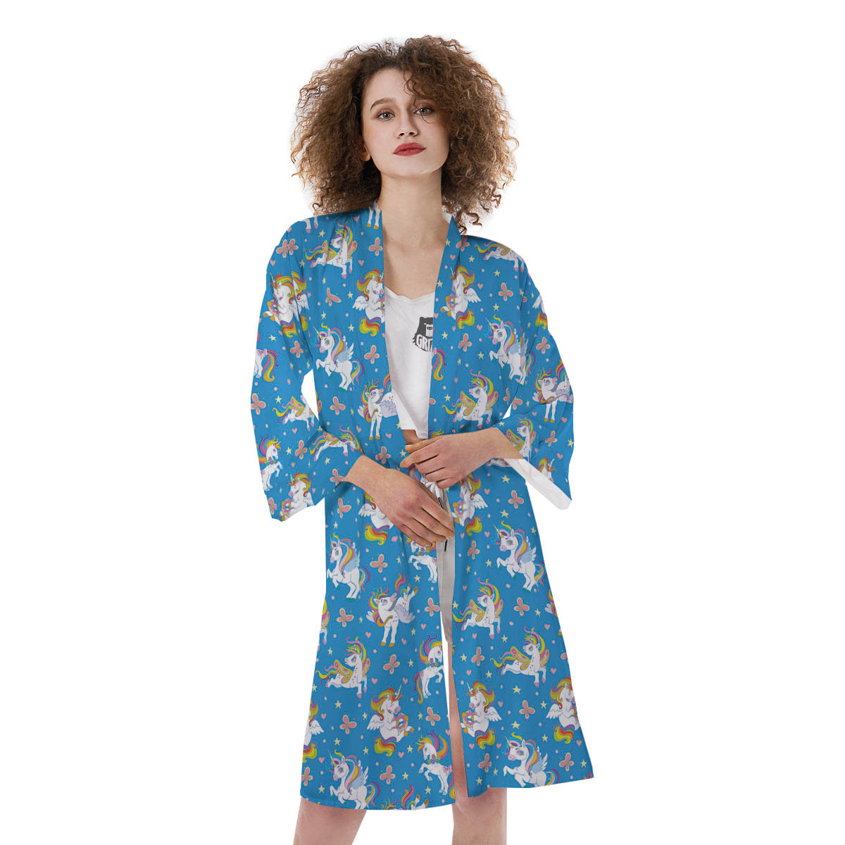 Unicorn Blue Rainbow Print Pattern Kimono-grizzshop