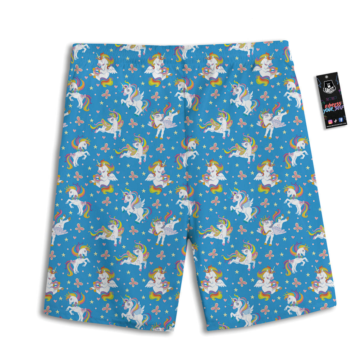 Unicorn Blue Rainbow Print Pattern Men's Athletic Shorts