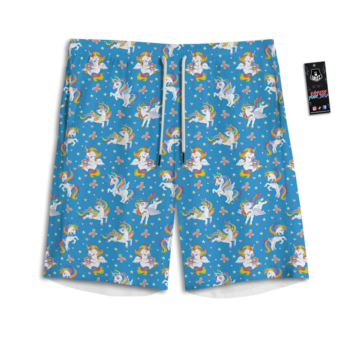 Unicorn Blue Rainbow Print Pattern Men's Athletic Shorts