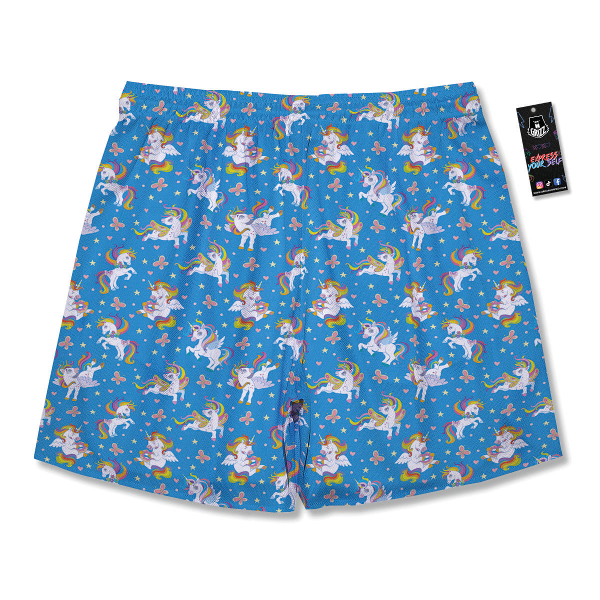 Unicorn Blue Rainbow Print Pattern Men's Running Shorts-grizzshop