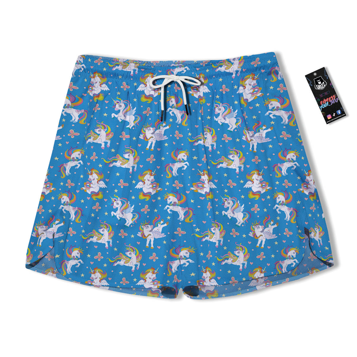 Unicorn Blue Rainbow Print Pattern Men's Running Shorts-grizzshop
