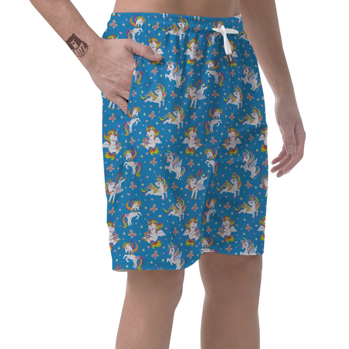 Unicorn Blue Rainbow Print Pattern Men's Shorts-grizzshop