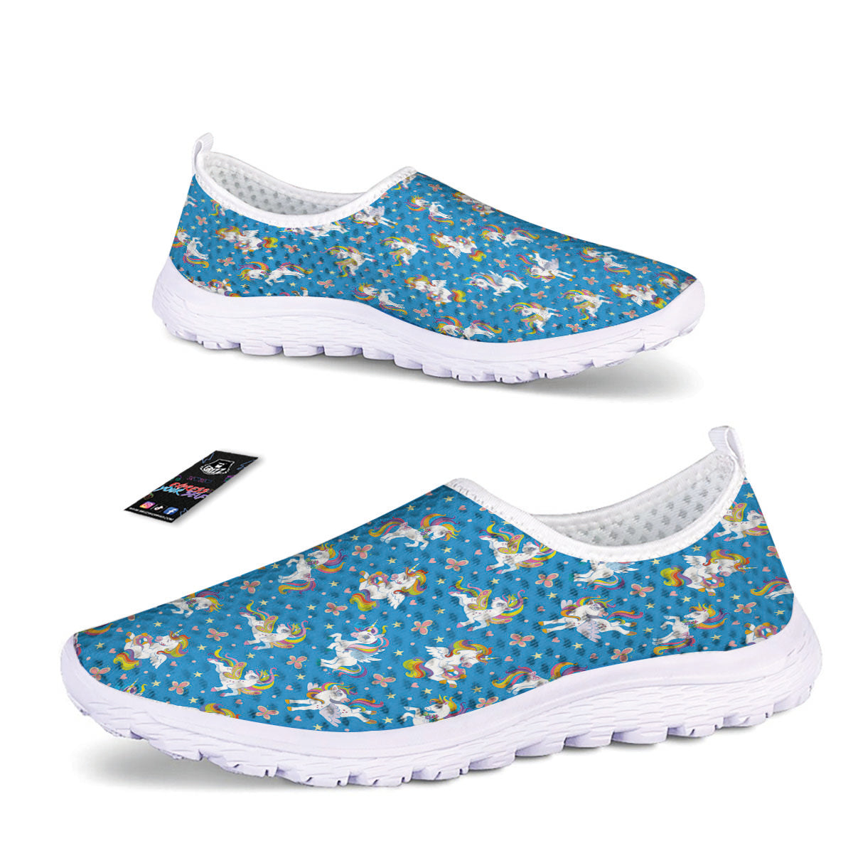 Unicorn Blue Rainbow Print Pattern Nurse Shoes-grizzshop