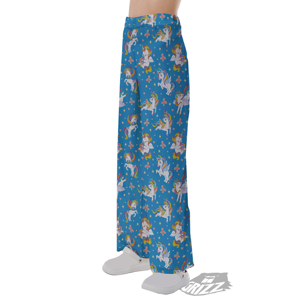 Unicorn Blue Rainbow Print Pattern Pajama Pants-grizzshop