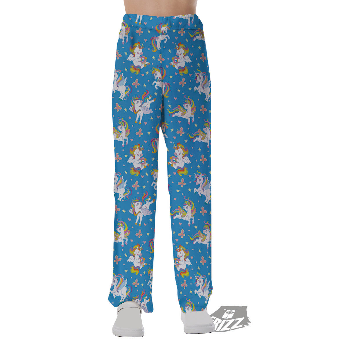 Unicorn Blue Rainbow Print Pattern Pajama Pants-grizzshop