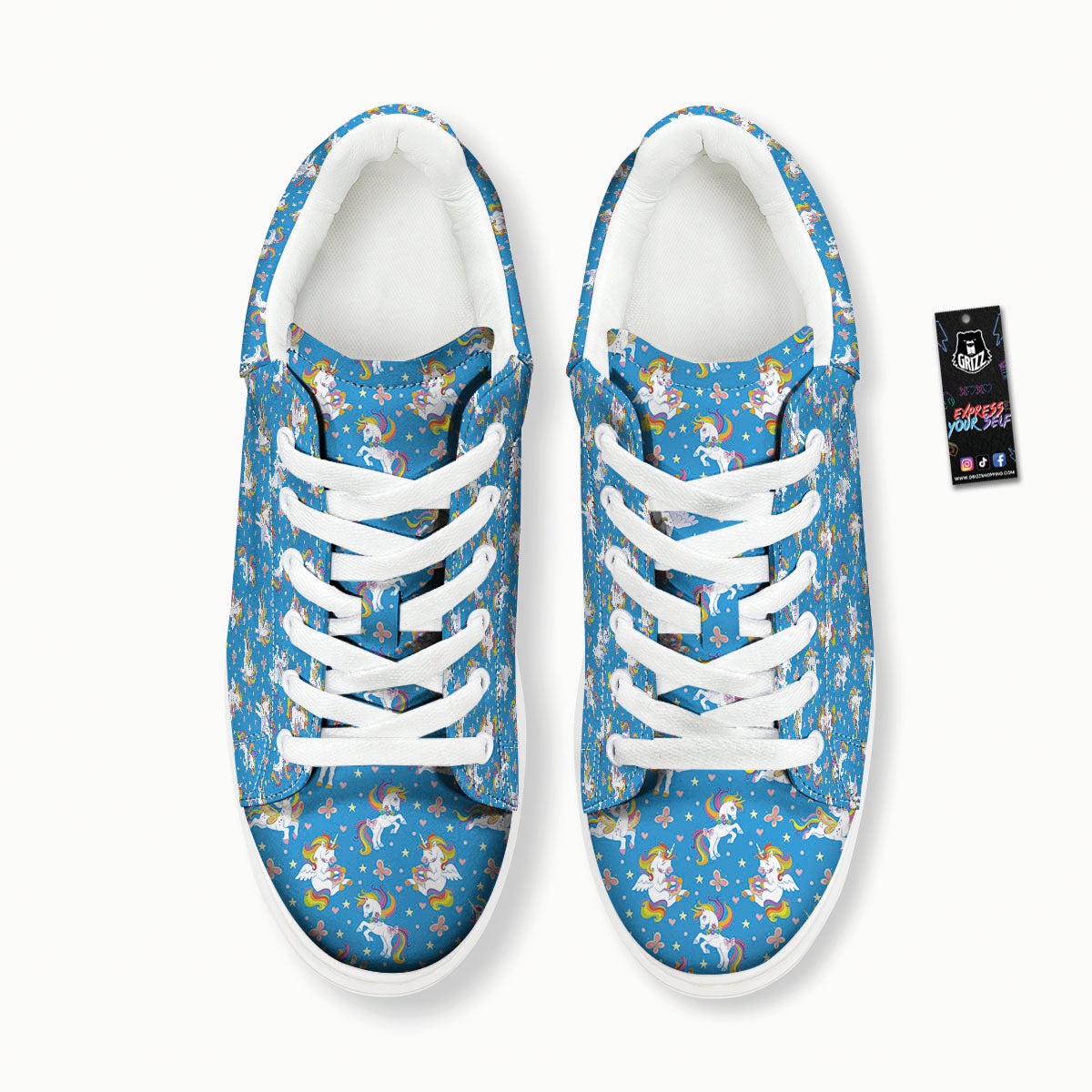 Unicorn Blue Rainbow Print Pattern Platform Shoes-grizzshop