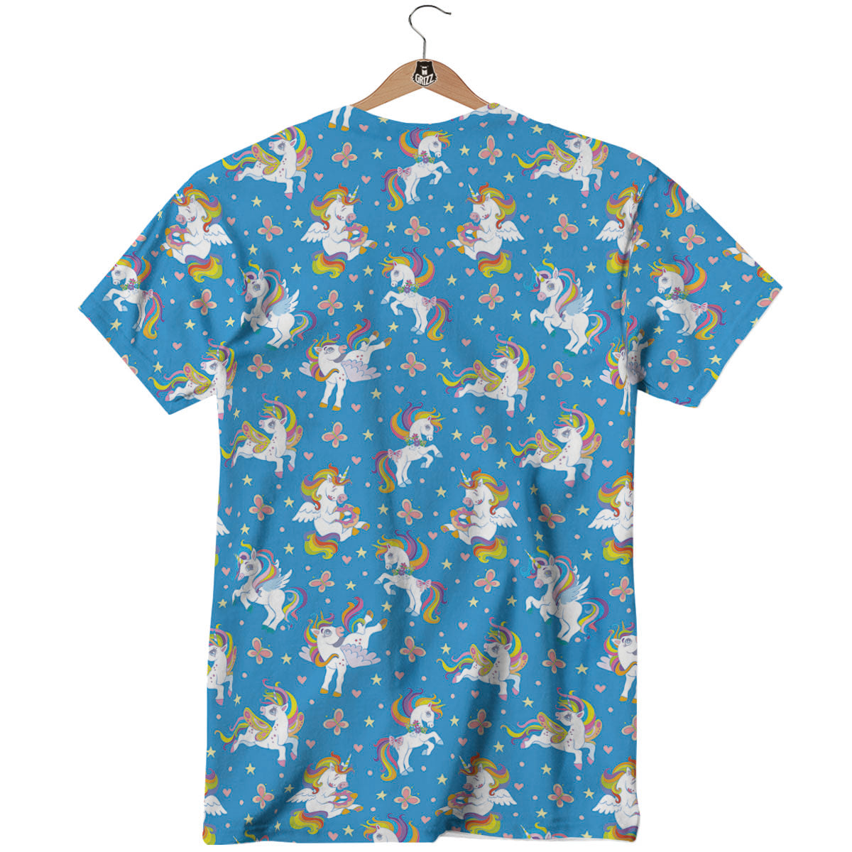 Unicorn Blue Rainbow Print Pattern T-Shirt-grizzshop