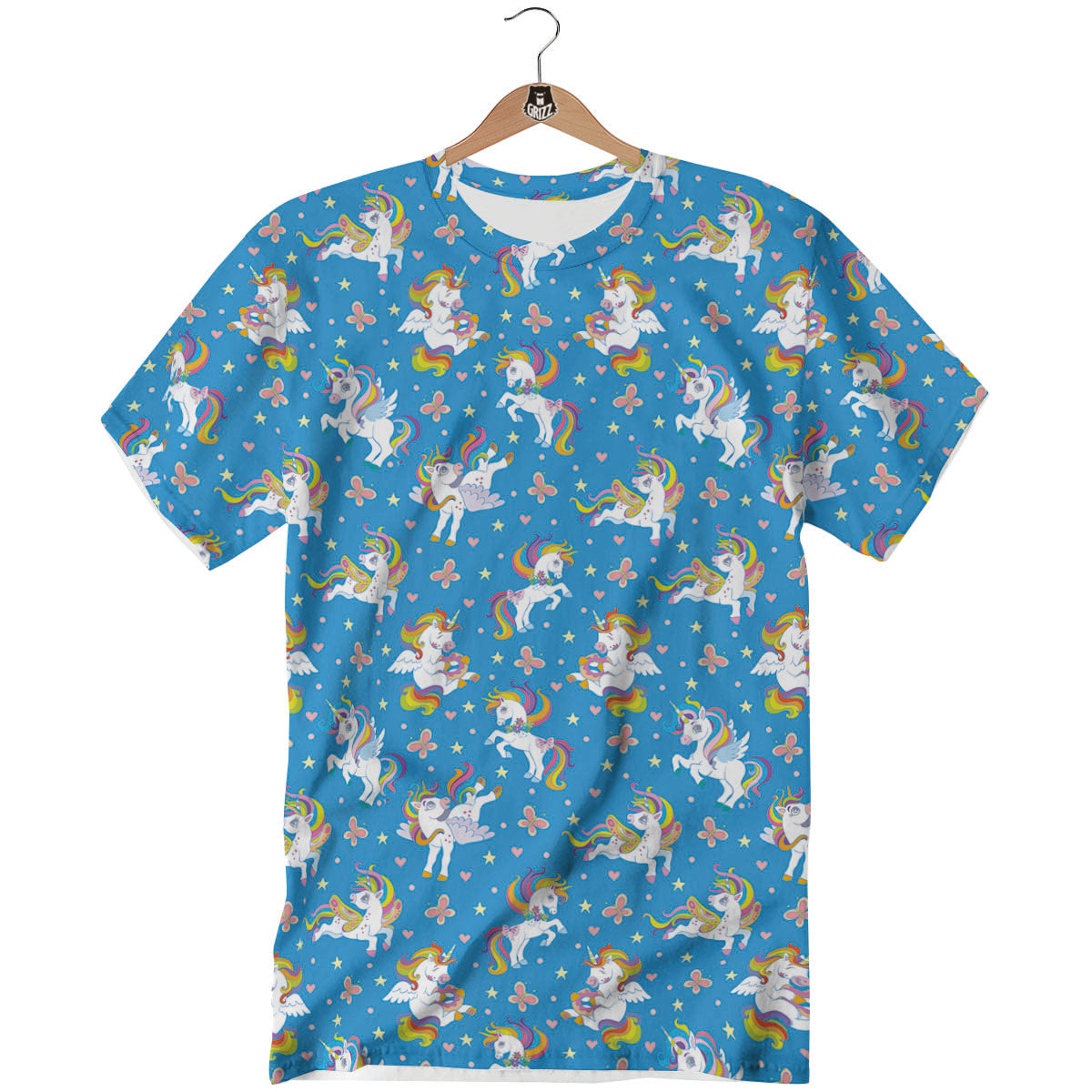 Unicorn Blue Rainbow Print Pattern T-Shirt-grizzshop