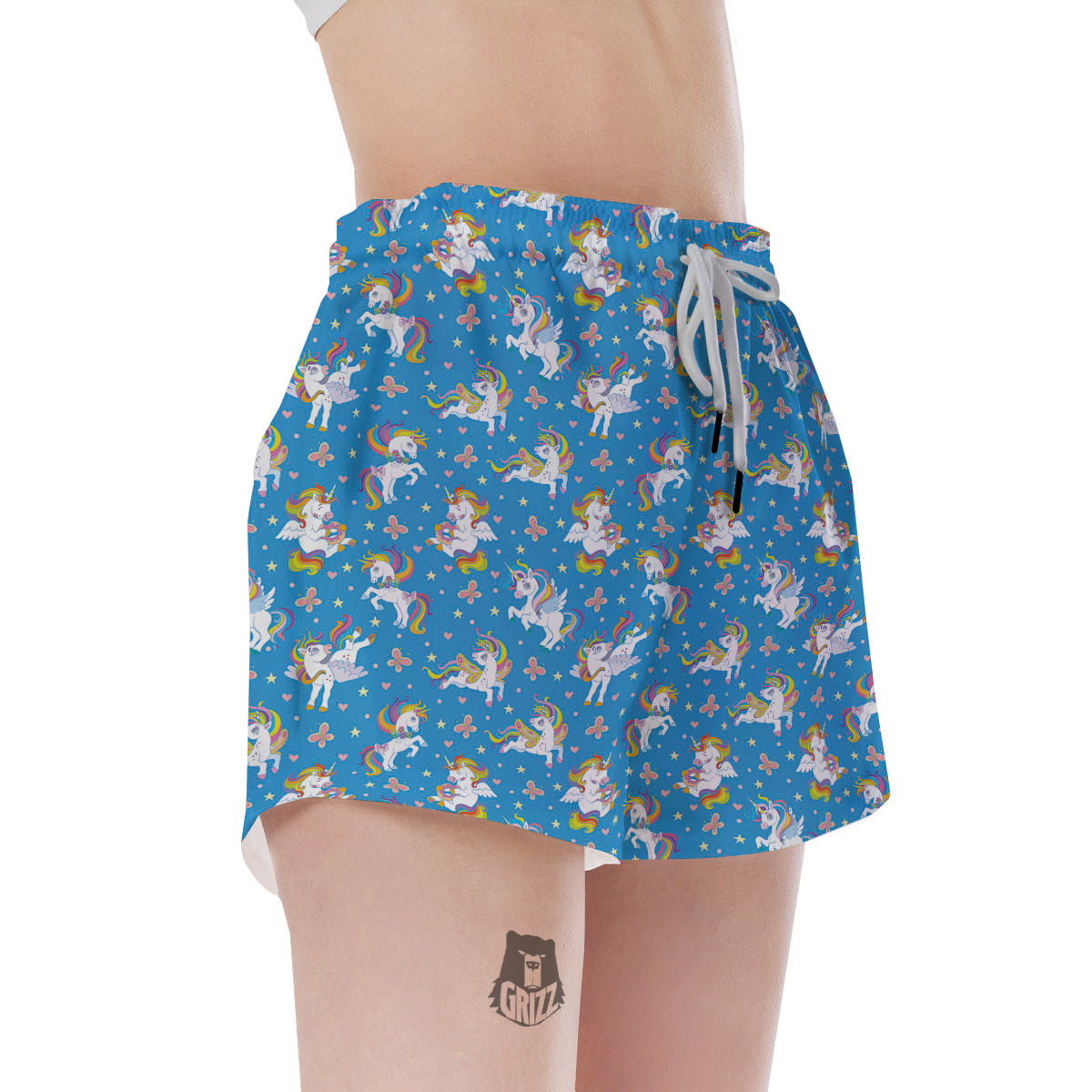Unicorn Blue Rainbow Print Pattern Women's Shorts-grizzshop